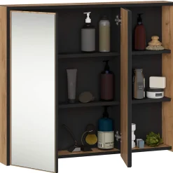 3xE Living Meuble de salle de bain, chêne artisanal/noir, 90 x 75 x 15 cm