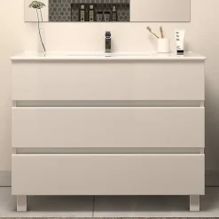 Cosyneo Meuble de salle de bain 100cm simple vasque - sans miroir - 3 tiroirs - blanc - MAYOR