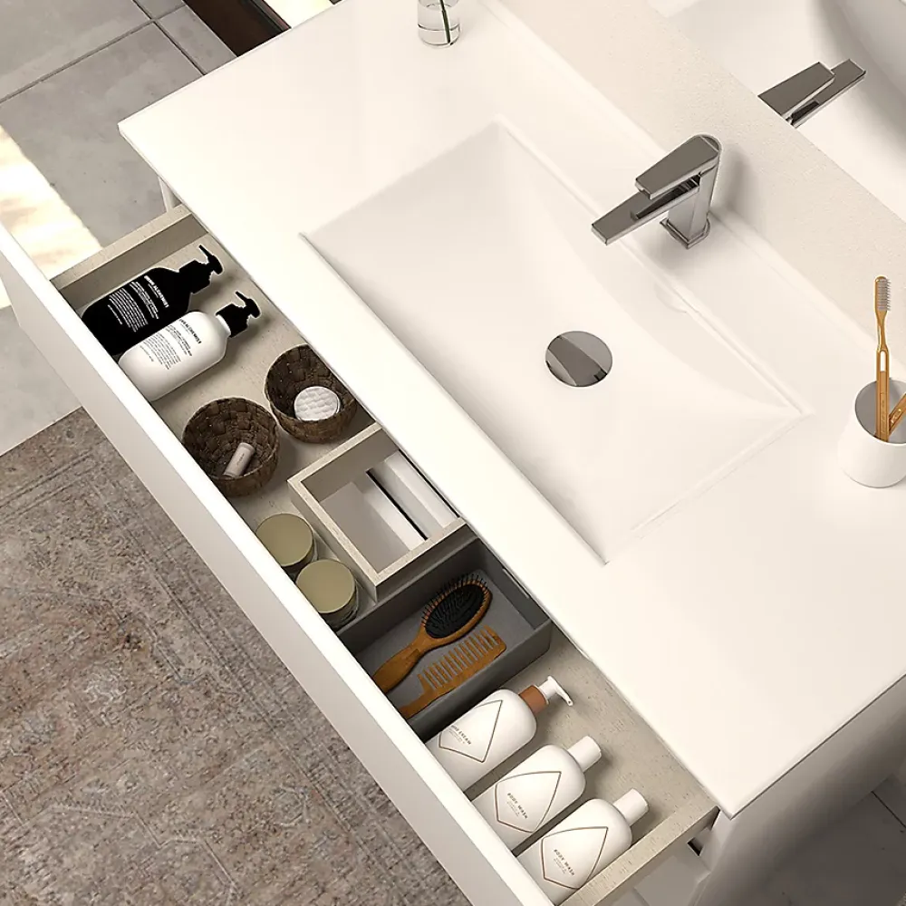 Cosyneo Meuble de salle de bain 100cm simple vasque - sans miroir - 3 tiroirs - blanc - MAYOR