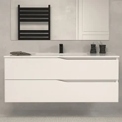 Ensemble Meuble De Salle De Bains|Cosyneo Meuble de salle de bain 120cm simple vasque - sans miroir - 2 tiroirs - blanc - LUNA