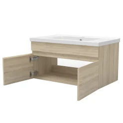 AICA Sanitaire Meuble de salle de bain 80cm à double porte, suspendu, Chêne