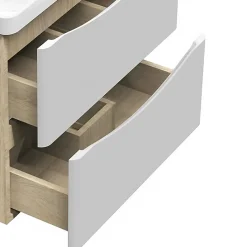 Meuble Sous-Vasque|AICA Sanitaire Meuble de salle de bain 60cm avec 2 tiroirs, suspendu Blanc + Chêne