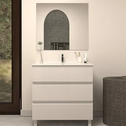Ensemble Meuble De Salle De Bains|Cosyneo Meuble de salle de bain 60cm simple vasque - 3 tiroirs - blanc - MAYOR