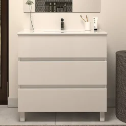 Ensemble Meuble De Salle De Bains|Cosyneo Meuble de salle de bain 60cm simple vasque - 3 tiroirs - blanc - MAYOR