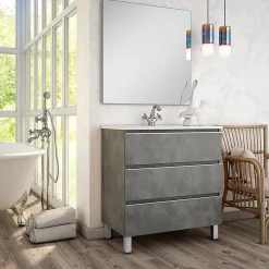Ensemble Meuble De Salle De Bains|Cosyneo Meuble de salle de bain 70cm simple vasque - 3 tiroirs - PALMA - ciment (gris)