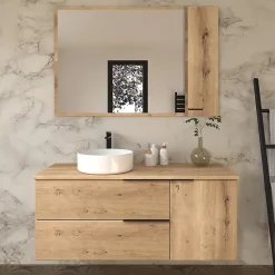 Cosyneo Meuble de salle de bain 100cm avec vasque à poser ronde - 2 tiroirs - roble (chêne clair) - KING