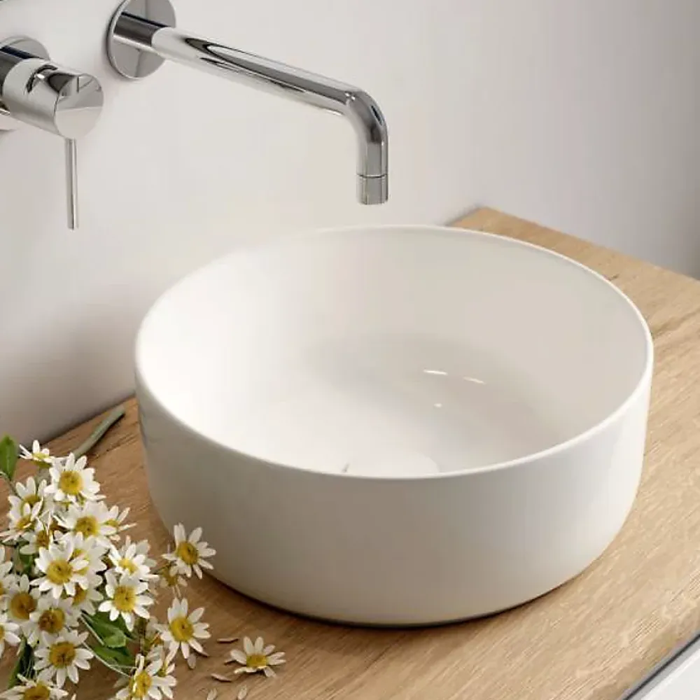 Cosyneo Meuble de salle de bain 100cm avec vasque à poser ronde - 2 tiroirs - roble (chêne clair) - KING