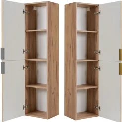 Colonne De Salle De Bains|3xE Living Meuble de salle de bain, Chêne Craft, poignée argentée, 35 x 136 x 27 cm