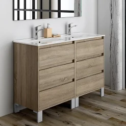 Cosyneo Meuble de salle de bain 120cm double vasque - 6 tiroirs - sans miroir - TIRIS 3C - cambrian (chêne)