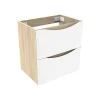 AICA Sanitaire Meuble de salle de bain 50cm avec 2 tiroirs, suspendu Blanc + Chêne