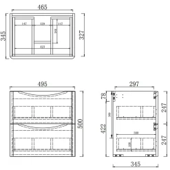 AICA Sanitaire Meuble de salle de bain 50cm avec 2 tiroirs, suspendu Blanc + Chêne