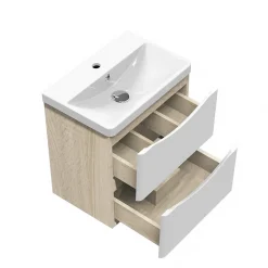 AICA Sanitaire Meuble de salle de bain 50cm avec 2 tiroirs, suspendu Blanc + Chêne