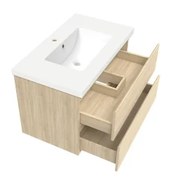 AICA Sanitaire Meuble de salle de bain chêne 80cm, suspendu avec 2 tiroirs