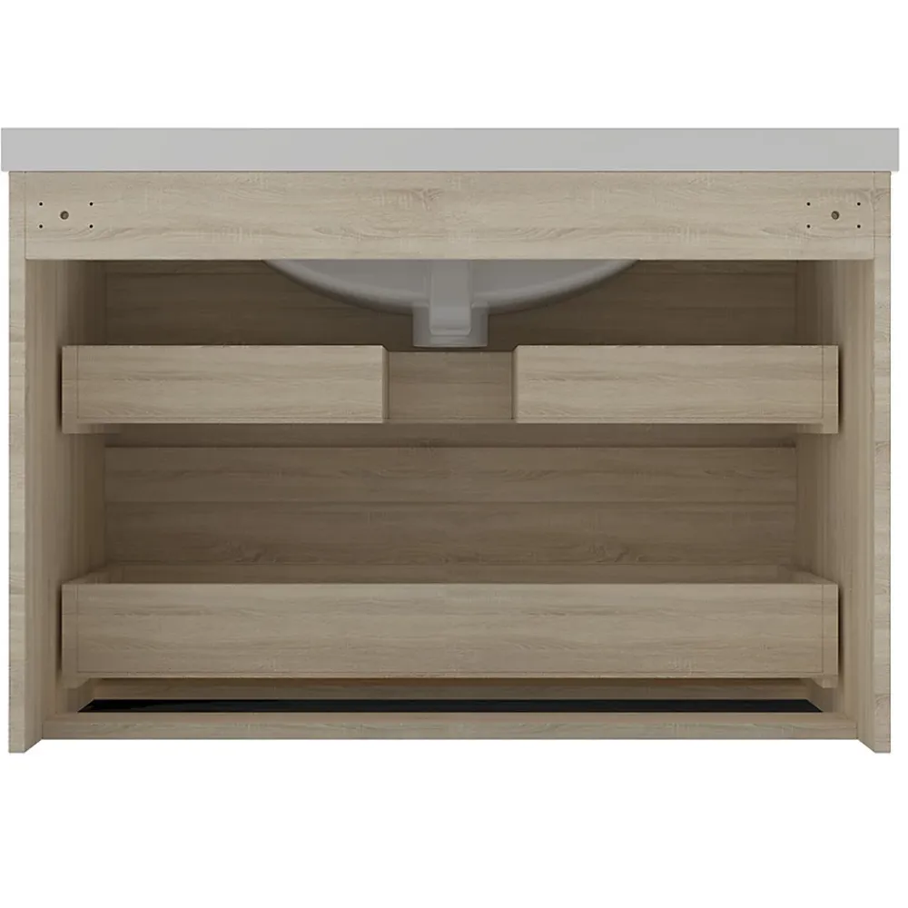 AICA Sanitaire Meuble de salle de bain chêne 80cm, suspendu avec 2 tiroirs