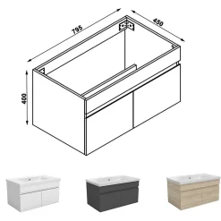 AICA Sanitaire Meuble de salle de bain 80cm à double porte, suspendu, Anthracite