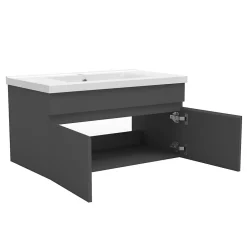 AICA Sanitaire Meuble de salle de bain 80cm à double porte, suspendu, Anthracite