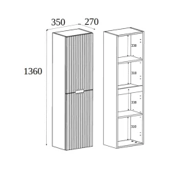 3xE Living Meuble de salle de bain, chêne Craft, 35 x 136 x 27 cm