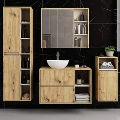 Armoire De Salle De Bains|3xE Living Meuble de salle de bain, chêne artisanal/cachemire, 50 x 170 x 30 cm
