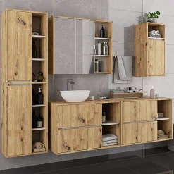 Armoire De Salle De Bains|3xE Living Meuble de salle de bain, chêne artisanal/cachemire, 50 x 170 x 30 cm