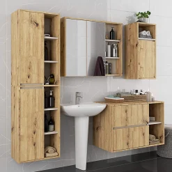 Armoire De Salle De Bains|3xE Living Meuble de salle de bain, chêne artisanal/cachemire, 50 x 170 x 30 cm