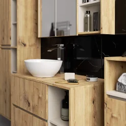 Armoire De Salle De Bains|3xE Living Meuble de salle de bain, chêne artisanal/cachemire, 50 x 170 x 30 cm