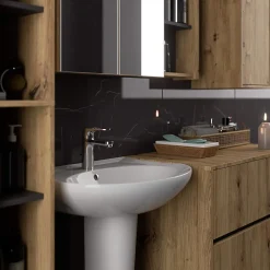 Armoire De Toilette|3xE Living Meuble de salle de bain, chêne artisanal/gris graphite, 90 x 75 x 15 cm
