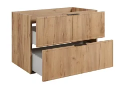 3xE Living Meuble de salle de bain, Chêne Craft, poignée noire, 46 x 80 x 57 cm