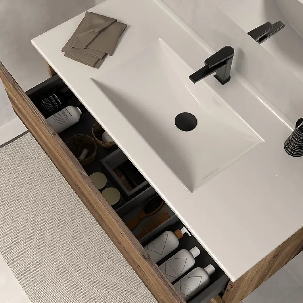 Ensemble Meuble De Salle De Bains|Cosyneo Meuble de salle de bain 120cm simple vasque - sans miroir - 2 tiroirs - tabaco (bois foncé) - LUNA