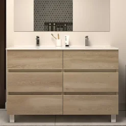 Cosyneo Meuble de salle de bain 120cm double vasque - sans miroir - 6 tiroirs - nebraska (bois clair) - MAYOR