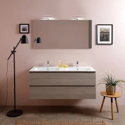 Kiamami Valentina Meuble De Salle De Bain 120Cm Lion Elm Avec Double Vasque Et Miroir 120X60 Berlin