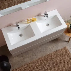 Kiamami Valentina Meuble De Salle De Bain 120Cm Lion Elm Avec Double Vasque Et Miroir 120X60 Berlin