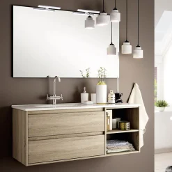 Ensemble Meuble De Salle De Bains|Cosyneo Meuble de salle de bain 120cm vasque déportée - 2 tiroirs et 2 niches - OLYMPE - cambrian (chêne)