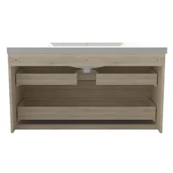 AICA Sanitaire Meuble de salle de bain chêne 100cm, suspendu avec 2 tiroirs