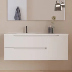 Meuble Vasque|Cosyneo Meuble de salle de bain 120cm avec vasque à gauche - sans miroir - 2 tiroirs et 1 placard - blanc - ZARZA
