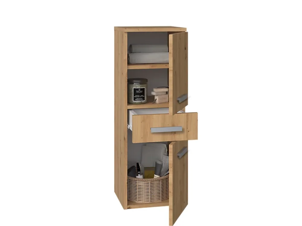 Armoire De Salle De Bains|3xE Living Meuble de salle de bain, chêne artisan, 85 x 30 x 30 cm