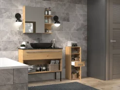 Armoire De Salle De Bains|3xE Living Meuble de salle de bain, chêne artisan, 85 x 30 x 30 cm
