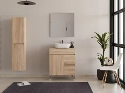 Meuble Vasque|Cosyneo Meuble de salle de bain 70cm sur pieds avec plateau et 1 vasque à poser Zeus - sans miroir - portes et tiroirs - cambrian - HARO