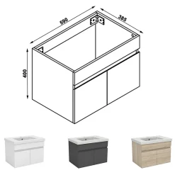 Meuble Sous-Vasque|AICA Sanitaire Meuble de salle de bain 60cm à double porte, suspendu, Chêne