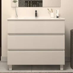 Cosyneo Meuble de salle de bain 80cm simple vasque - sans miroir - 3 tiroirs - blanc - MAYOR