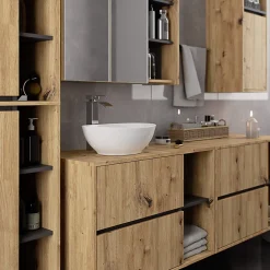 3xE Living Meuble de salle de bain, chêne artisanal/gris graphite, 50 x 170 x 30 cm