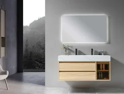 Ensemble Meuble De Salle De Bains|Luxury Bain Meuble de salle de bain double vasque 120cm bois et blanc effet marbre avec miroir LED LB-8512 LuxuryBain-