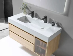 Ensemble Meuble De Salle De Bains|Luxury Bain Meuble de salle de bain double vasque 120cm bois et blanc effet marbre avec miroir LED LB-8512 LuxuryBain-
