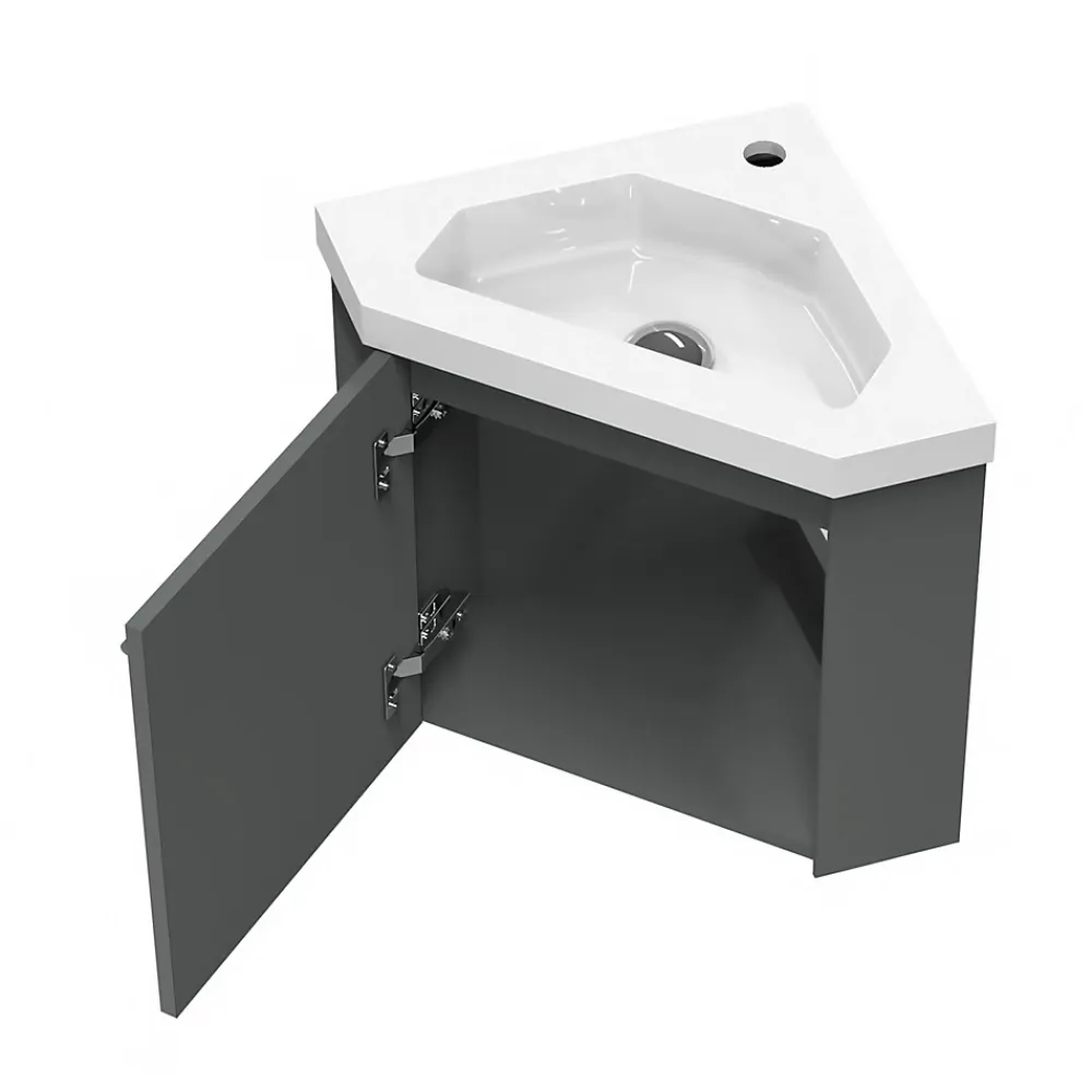 AICA Sanitaire Meuble de Salle de Bain d'Angle Gain de Place, Lave Main, anthracite, 40x40 cm