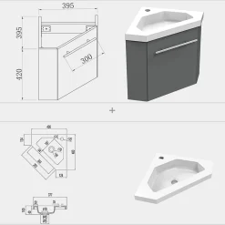 AICA Sanitaire Meuble de Salle de Bain d'Angle Gain de Place, Lave Main, anthracite, 40x40 cm