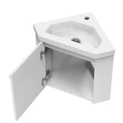AICA Sanitaire Meuble de Salle de Bain d'Angle Gain de Place, Lave Main, Blanc Crème, 40x40 cm