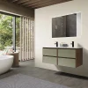 Ensemble Meuble De Salle De Bains|Luxury Bain Meuble de salle de bain double vasque 120cm bois et vert avec miroir LED LuxuryBain-
