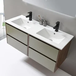 Ensemble Meuble De Salle De Bains|Luxury Bain Meuble de salle de bain double vasque 120cm bois et vert avec miroir LED LuxuryBain-