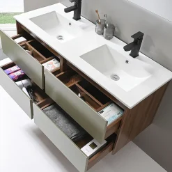 Ensemble Meuble De Salle De Bains|Luxury Bain Meuble de salle de bain double vasque 120cm bois et vert avec miroir LED LuxuryBain-