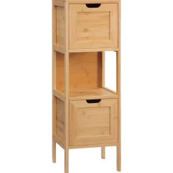 Meuble Wc|ProximaX Meuble de salle de bain en bambou avec 2 tiroirs, meuble bas latéral style campagnard, dispositif anti-basculement