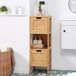 Meuble Wc|ProximaX Meuble de salle de bain en bambou avec 2 tiroirs, meuble bas latéral style campagnard, dispositif anti-basculement